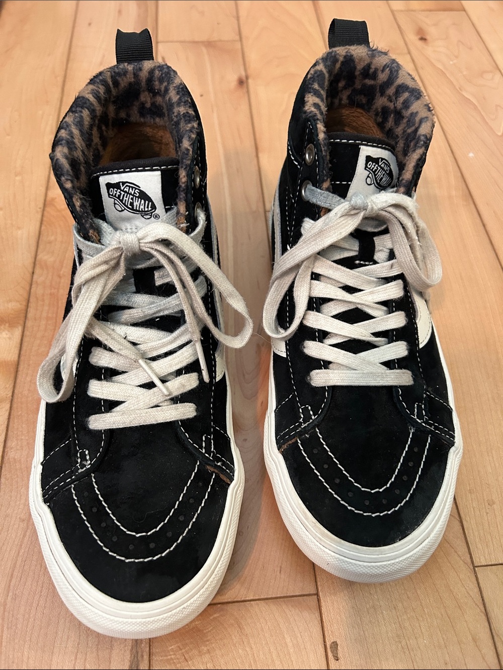 Vans Black Suede High-Top Sneakers with Leopard plush Lining